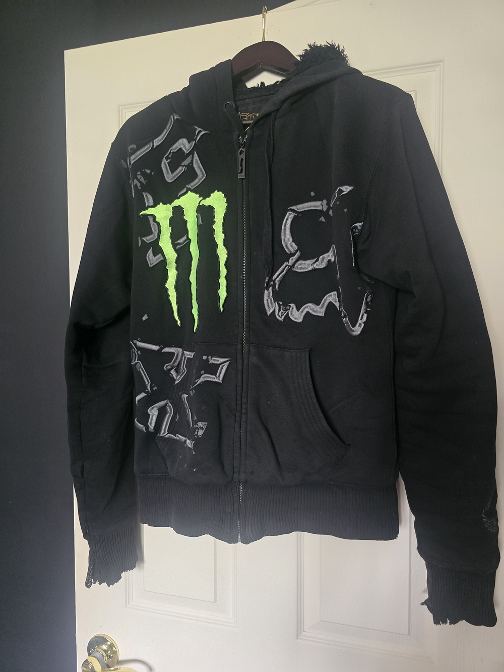 Fox Black Zip Hoodie with Neon Green Monster Logo